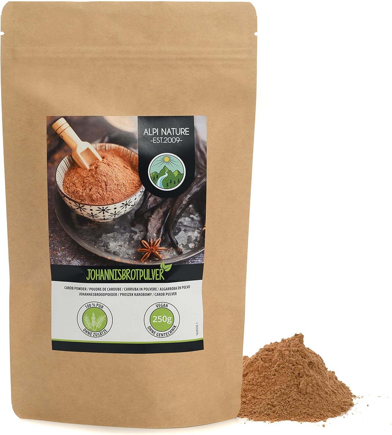 Carob Powder (250g, 8.8oz), Natural and Vegan Carob, Gently Dried and