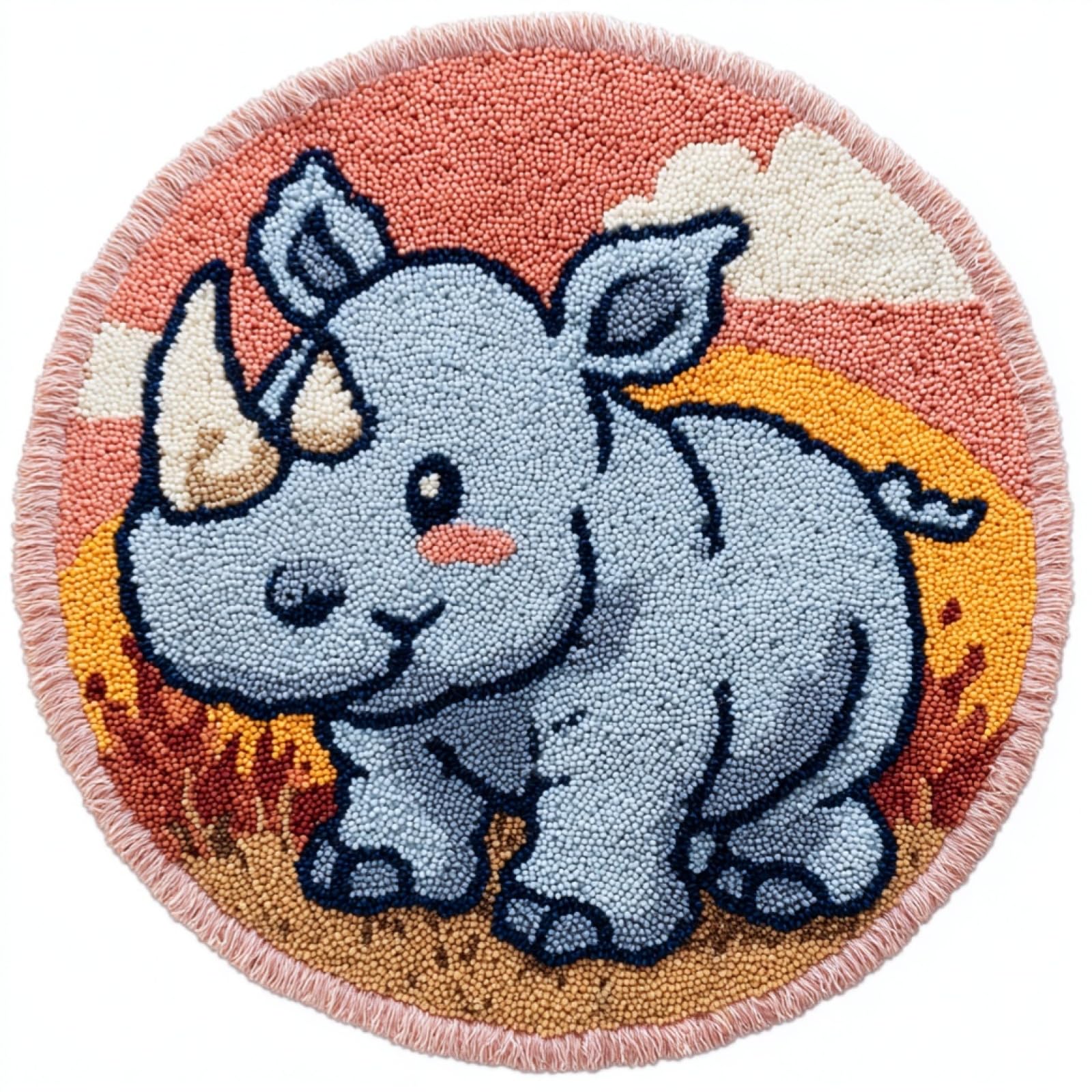 WallustrioaW DIY Carpet Latch Hook Kits,Cute Rhinoceros,Latch Hook Rug Kits for Adults Beginners DIY Needlework Crocheting Rug Home Decor,50x50cm