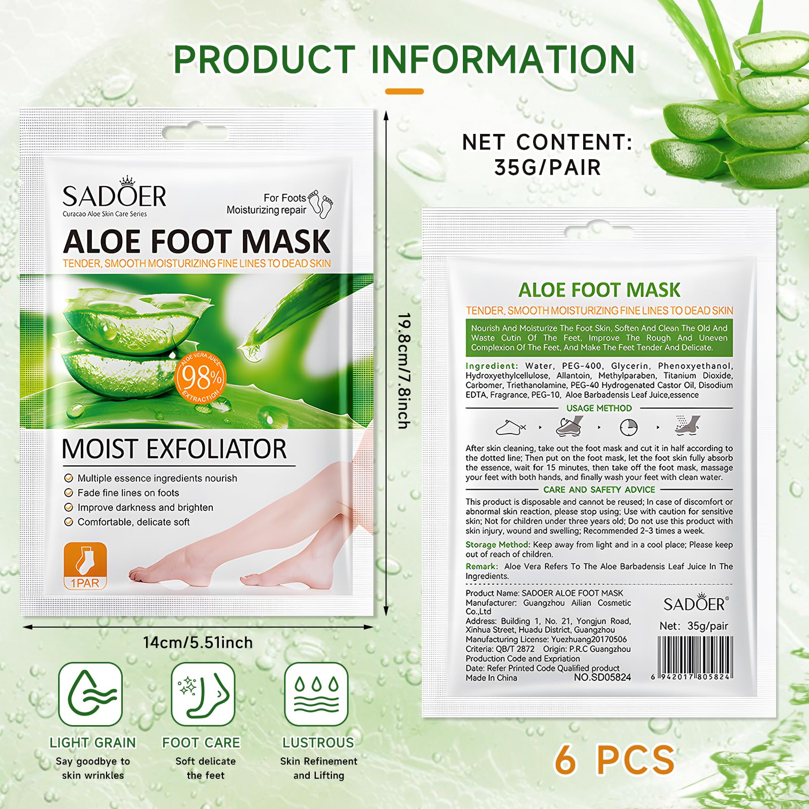 6 Paires Masque Peeling Pied, Masque Pieds, Aloe Vera Masque Pieds Exfoliant, Masque Pieds Nourrissant Hydratant, Masque Pieds Très Secs et Abîmés, Masque Exfoliant Pied pour Femmes Hommes