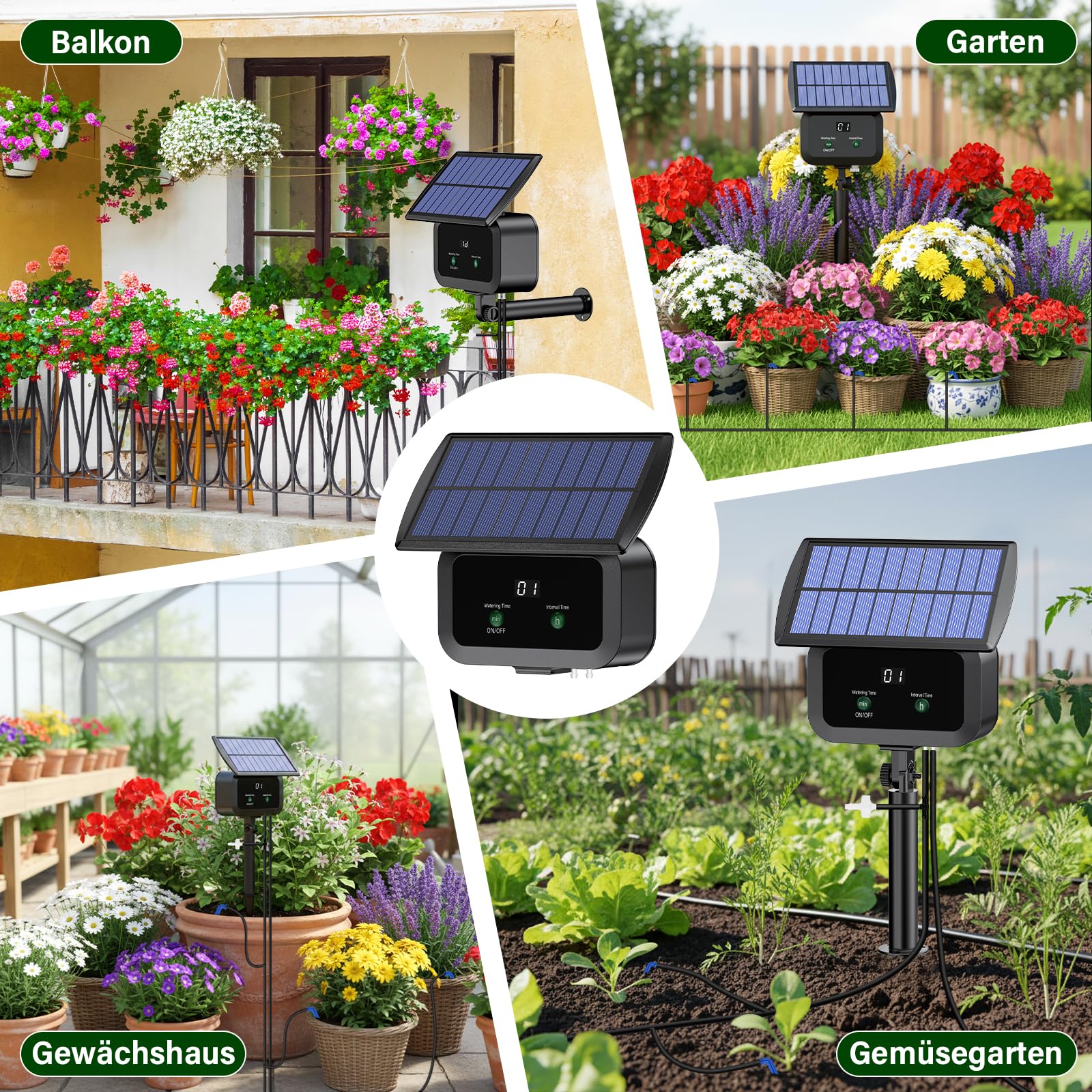 Solar Bewässerungssystem Garten, Automatische Bewässerung für Pflanzen im Urlaub mit Timer und 15M Schlauch, Solar Tropfbewässerung für Garten, Balkon Pflanzen, Kübelpflanzen im Freie