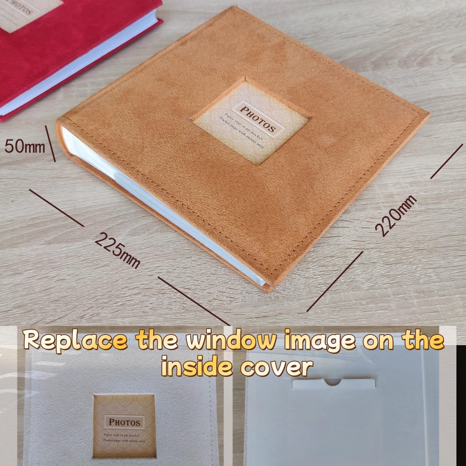 1 Stück Fotoalbum Einsteckalbum für 200 Fotos (10x15 cm), Einstecken Einsteckalbum,Die Memo-Einsteckalben,Ideal für Familie, Hochzeiten, Reisen & Baby-Erinnerungen (Rot)