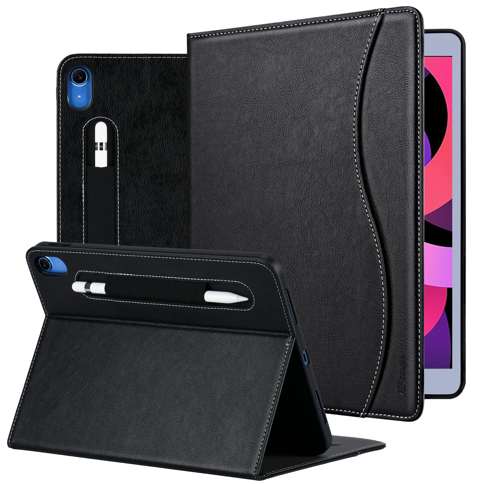 HFcoupe for iPad Air 11 inch M3 / M2 Case (2025 & 2024), 10.9 Inch iPad Case 5th/4th Generation Air 2022 & 2020 with Pocket & Magnetic Clouser, Auto Wake/Sleep Stand Cover, Black