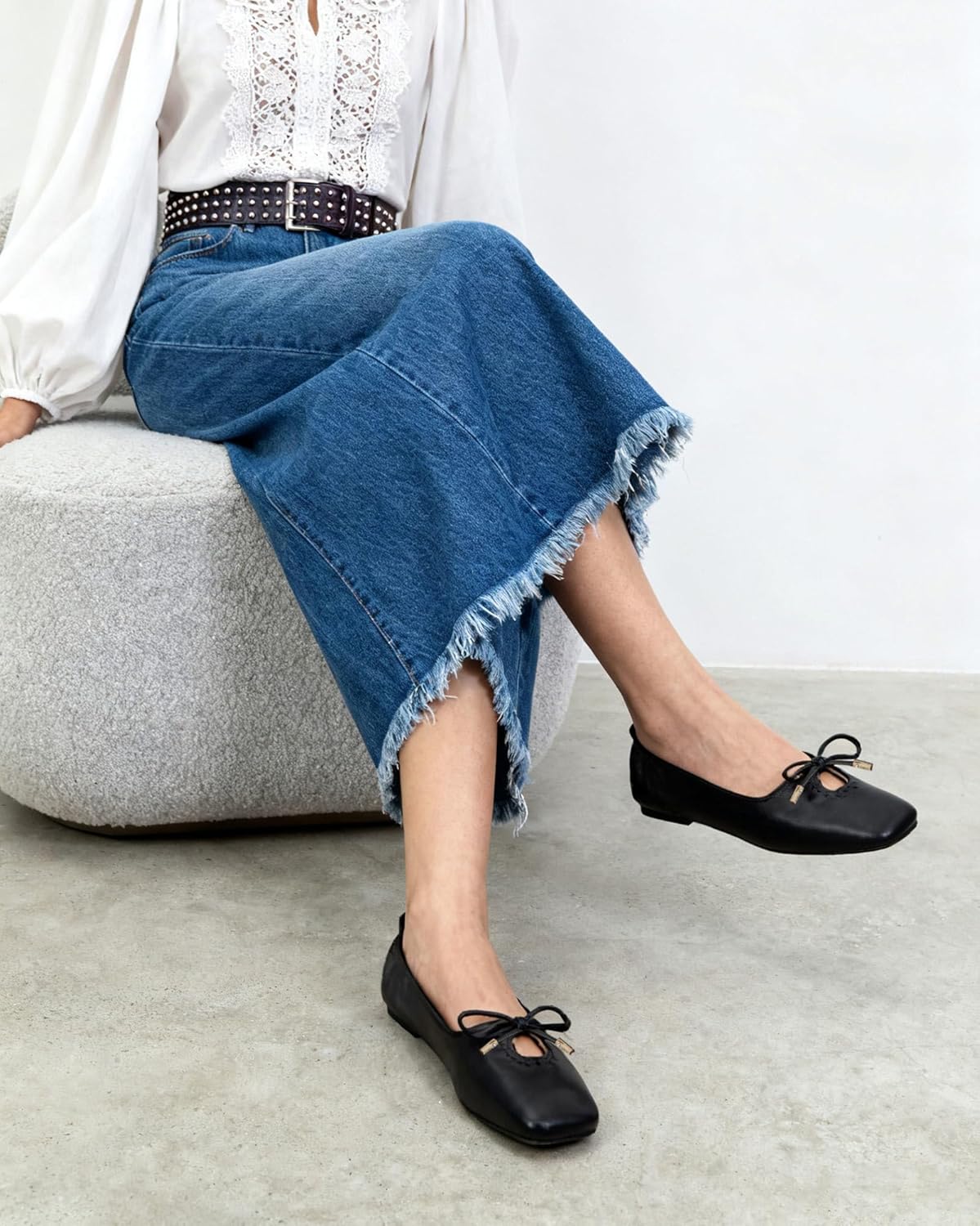 Womens Bow Ballet Flats Cute Square Toe Lace Up Bow Mary Jane Flats Slip On Casual Mary Ballerina Shoes - Image 3