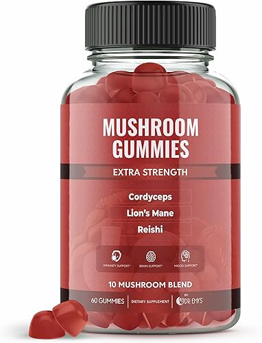 Dr. Emy's Gomitas de hongos para mujeres y hombres, antienvejecimiento, apoyo cerebral, apoyo inmunológico, apoyo energético. Suplemento de hongos,