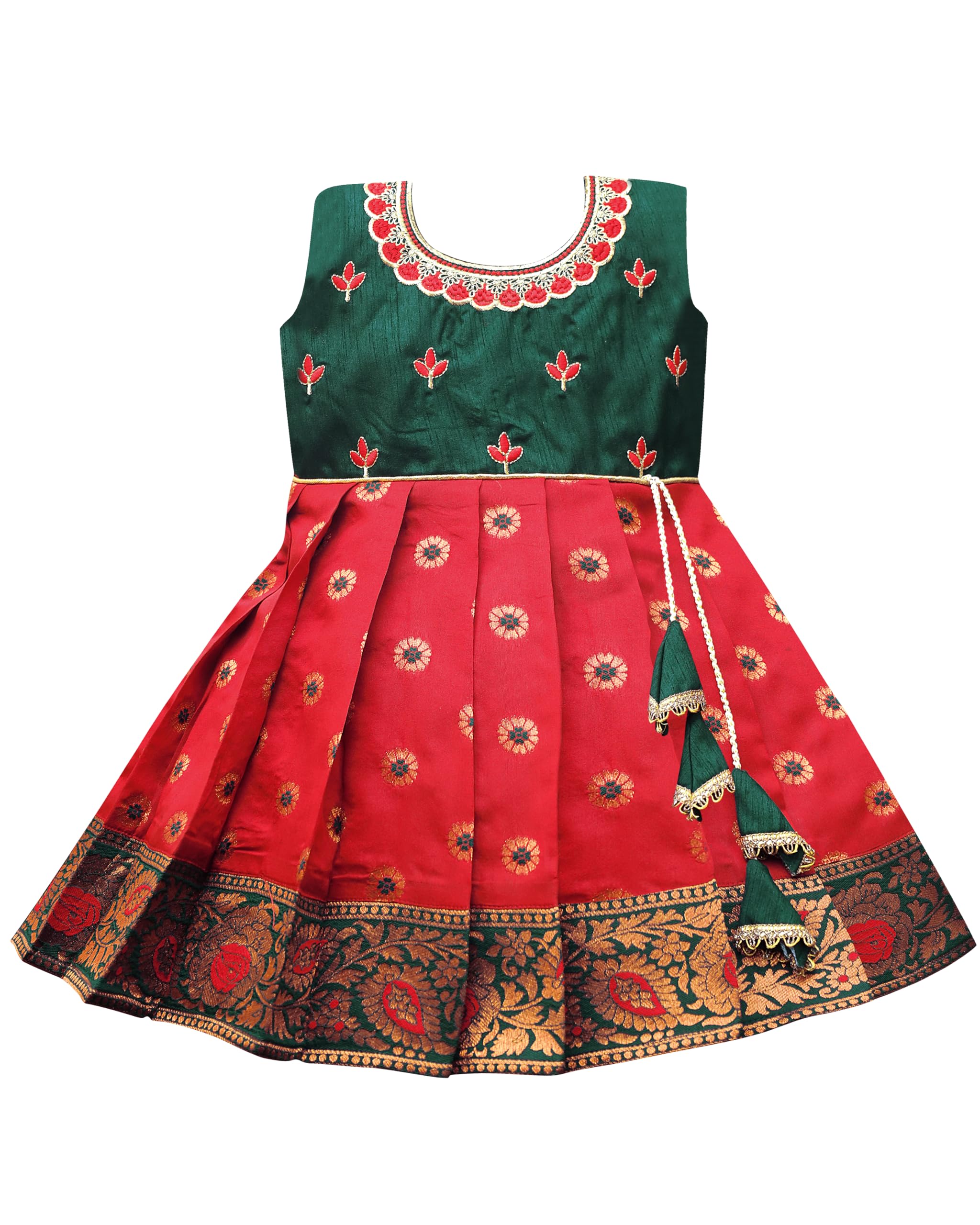 PW PLATYPUS WORLDSouth Indian Traditional Embroidery Pattu Pavadai Jacquard Silk Frock Dress
