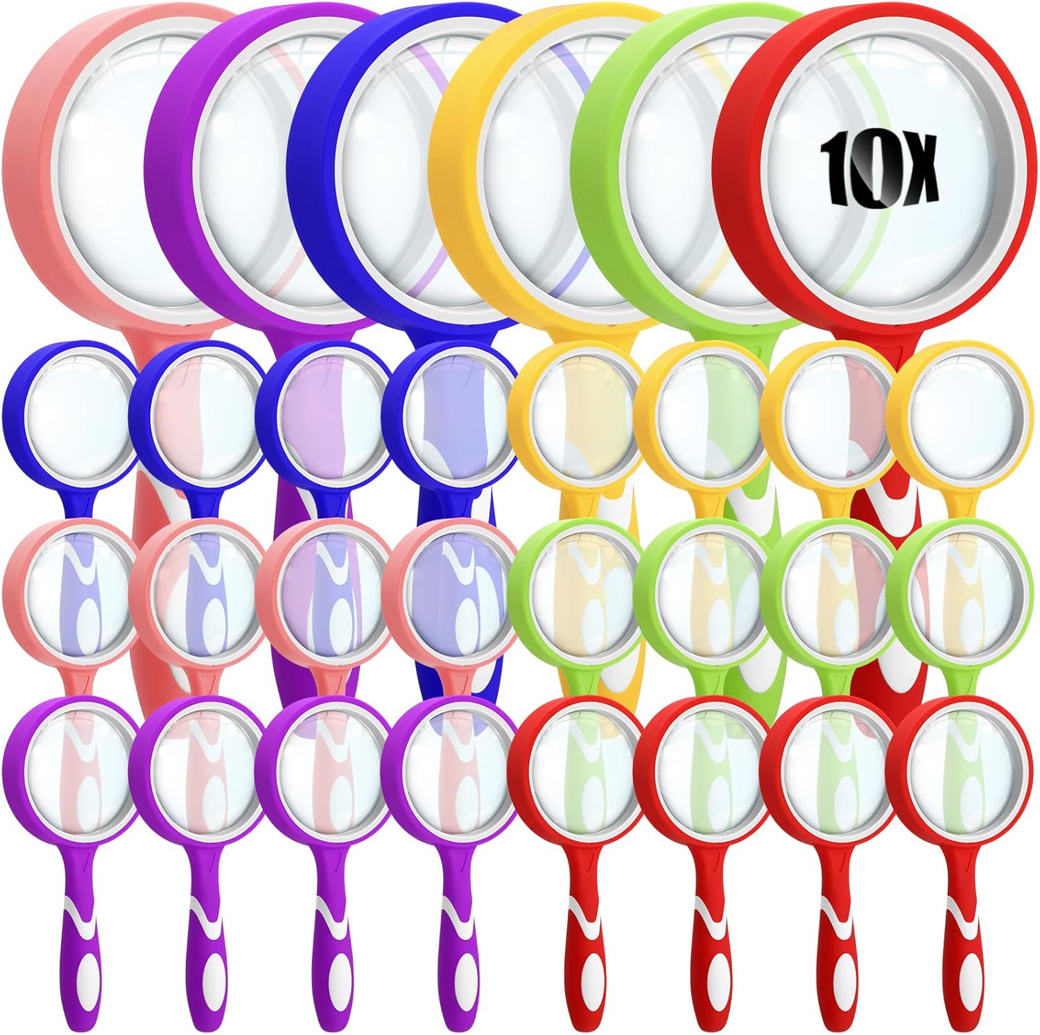 Xuhal 10X Magnifying Glass Handheld Shatterproof Reading Magnifier for Seniors and Kids, 50mm Colored Magnifying Lens with Non Slip Rubber for Observation Exploration Science (Bright Color,24 Pcs) Xuhal 10X Magnifying Glass Handheld Shatterproof Reading Magnifier for Seniors and Kids, 50mm Colored Magnifying Lens with Non Slip Rubber for Observation Exploration Science (Bright Color,24 Pcs)