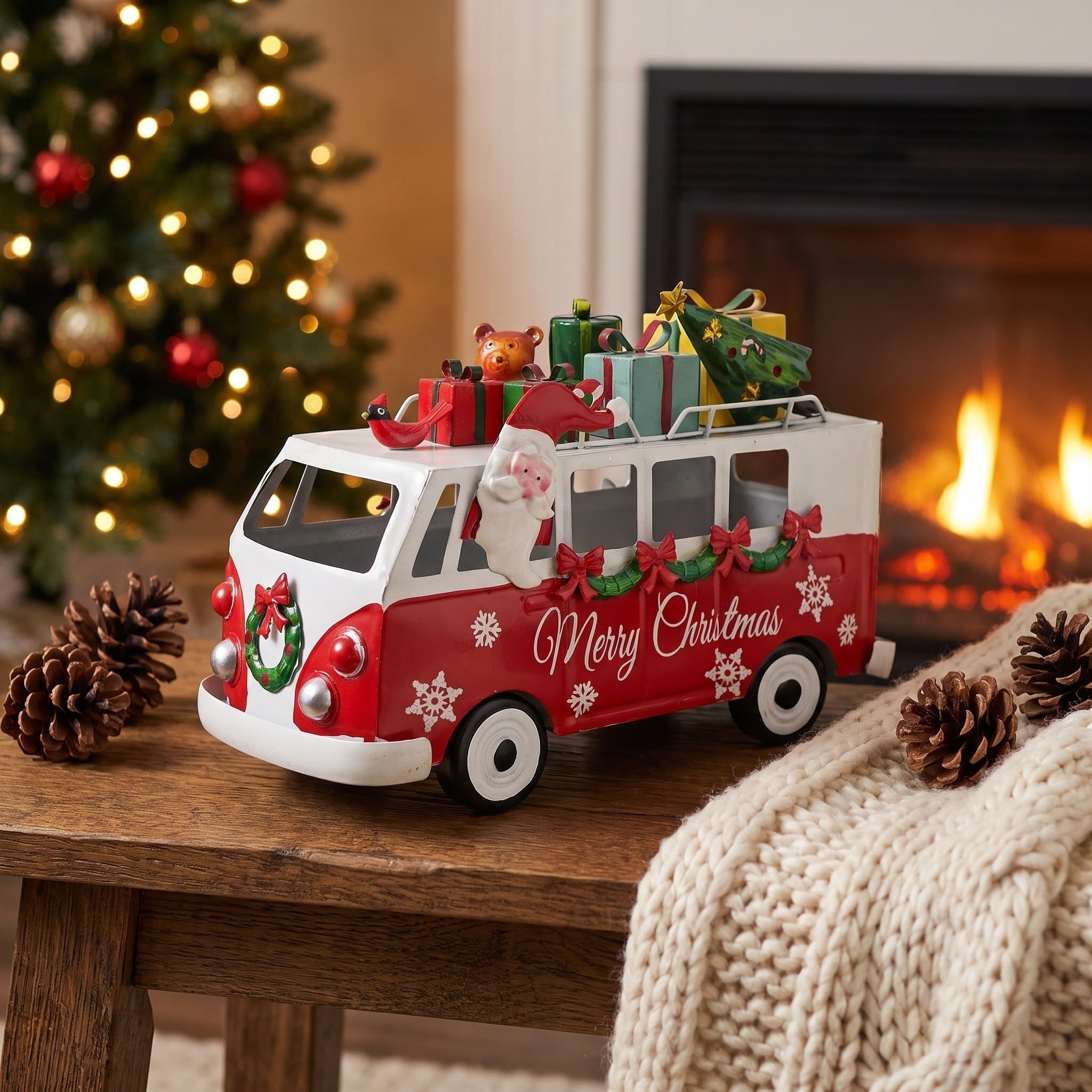 ABOOFAN Weihnachtsbusfigur Rot 32x21x14cm Vintage Tischdekoration