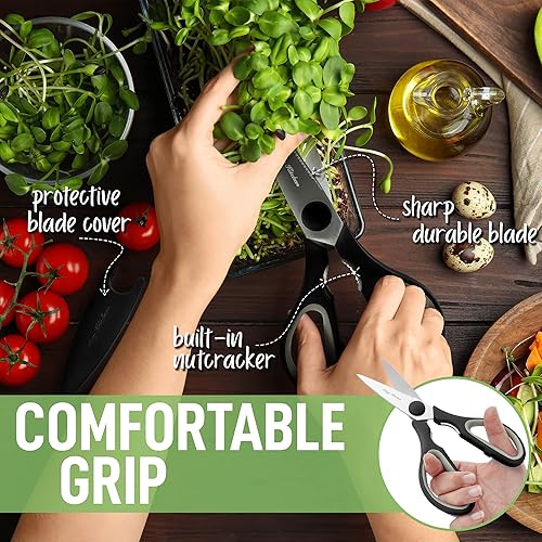 Miniatura 6 de Zulay Kitchen Tijeras resistentes  Tijeras de cocina de acero inoxidable ultra afiladas con cubierta protectora  Tijeras de alimentos multiusos y