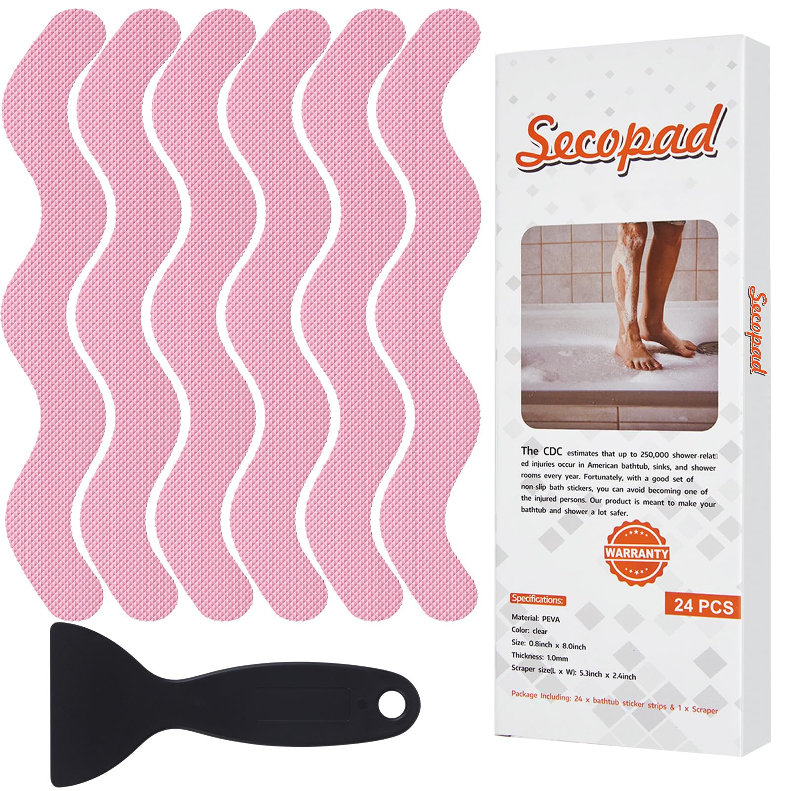 Secopad 24PCS Anti-Slip Shower Stickers with Scraper