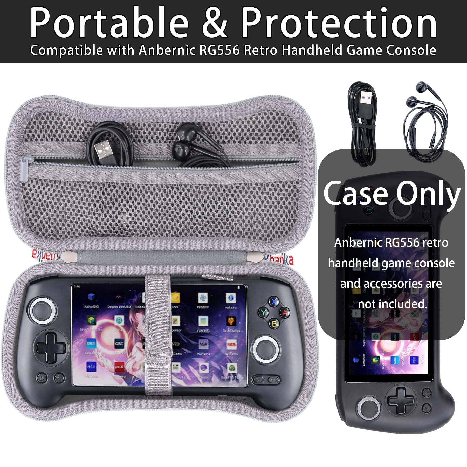 Khanka Hard Case for Anbernic RG556 Retro Handheld Game Console,Storage Carrying Bag for RG556 5.48-Inch Android Retro Handheld Game Console,Case Only (Gray) - Image 4