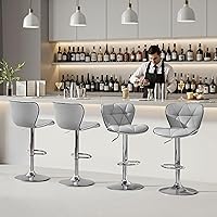 Vista 2 de Yaheetech Bar Stools Set of 4, Island Chairs Shell Back, PU Leather Adjustable Barstools, Swivel Barstools with Footrest for Home Kitchen, Light