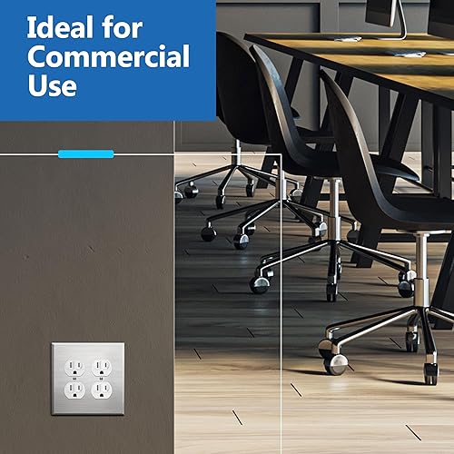Miniatura 5 de LIDER Placa de pared de metal para receptáculo doble dúplex, resistente a los impactoscorrosión, cubierta de salida de metal, acero inoxidable 430,
