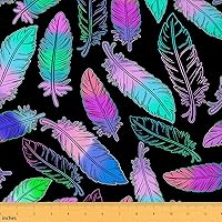 Vista 1 de jejeloiu The Yard, tela de tapicería con estampado de plumas de pájaro de ensueño para sillas, sofá, tela de lujo púrpura verde azulado