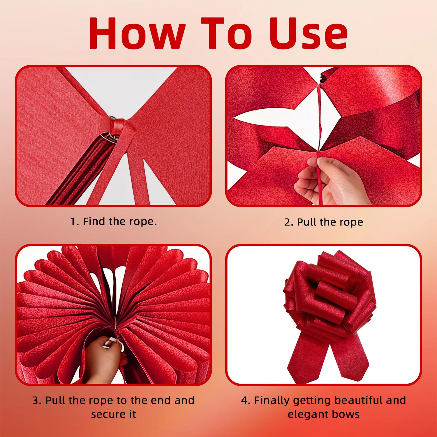 Lazo Rojo Grande 30 cm, Lazos para Envolver Regalos, Lazo para Bodas, Coches, Cestas, Puerta, Decoración de Navidad, Rojo Mate