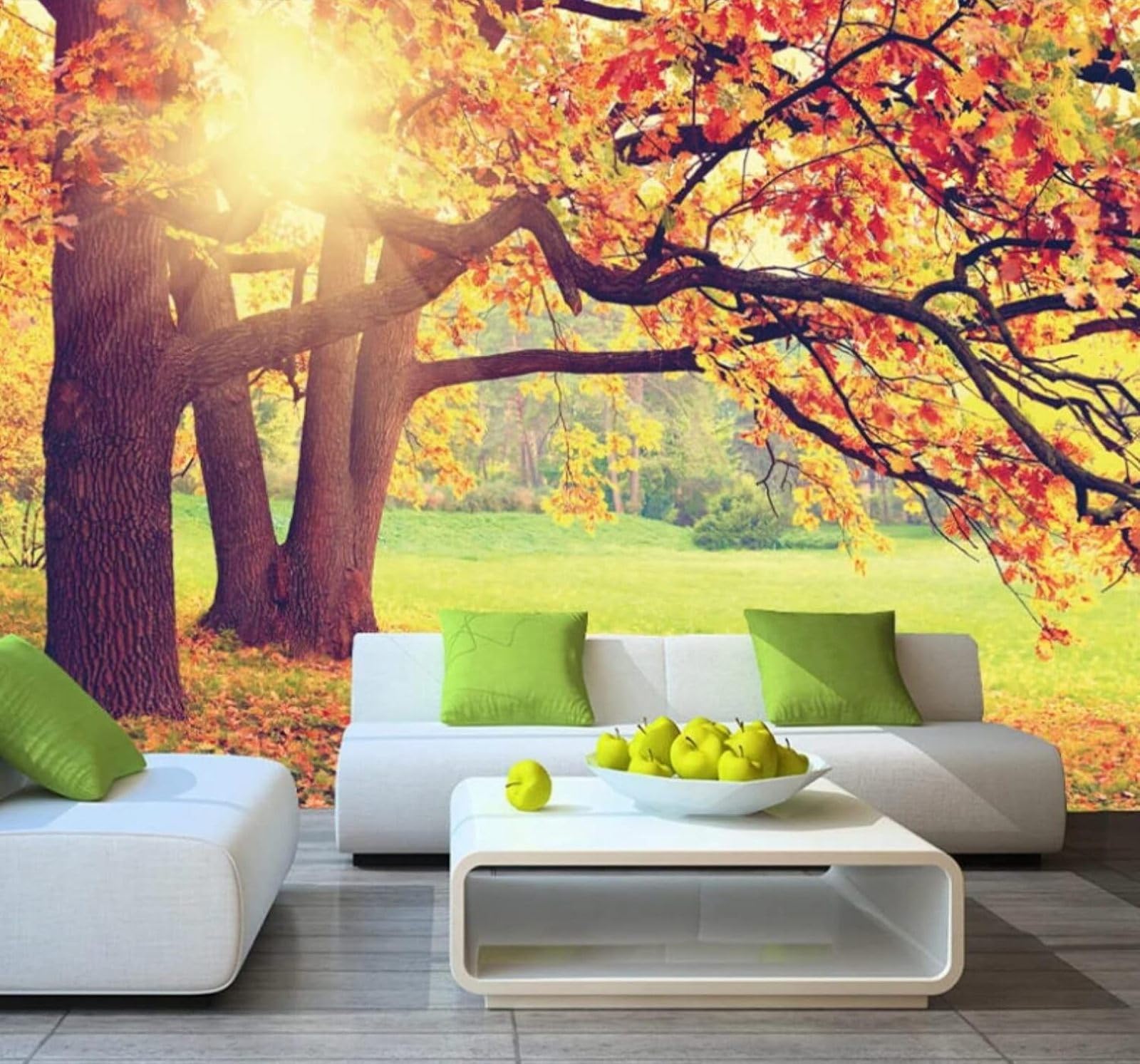 Xlming 350Cm×256Cm(B×H) Beautiful Autumn Leaves Sunshine Grassland Scenery 3D Wallpaper Luxury Silk Study Dining Feature Sofa Grey Bedroom Living Room Tv Decorative Wall-350Cm×256Cm