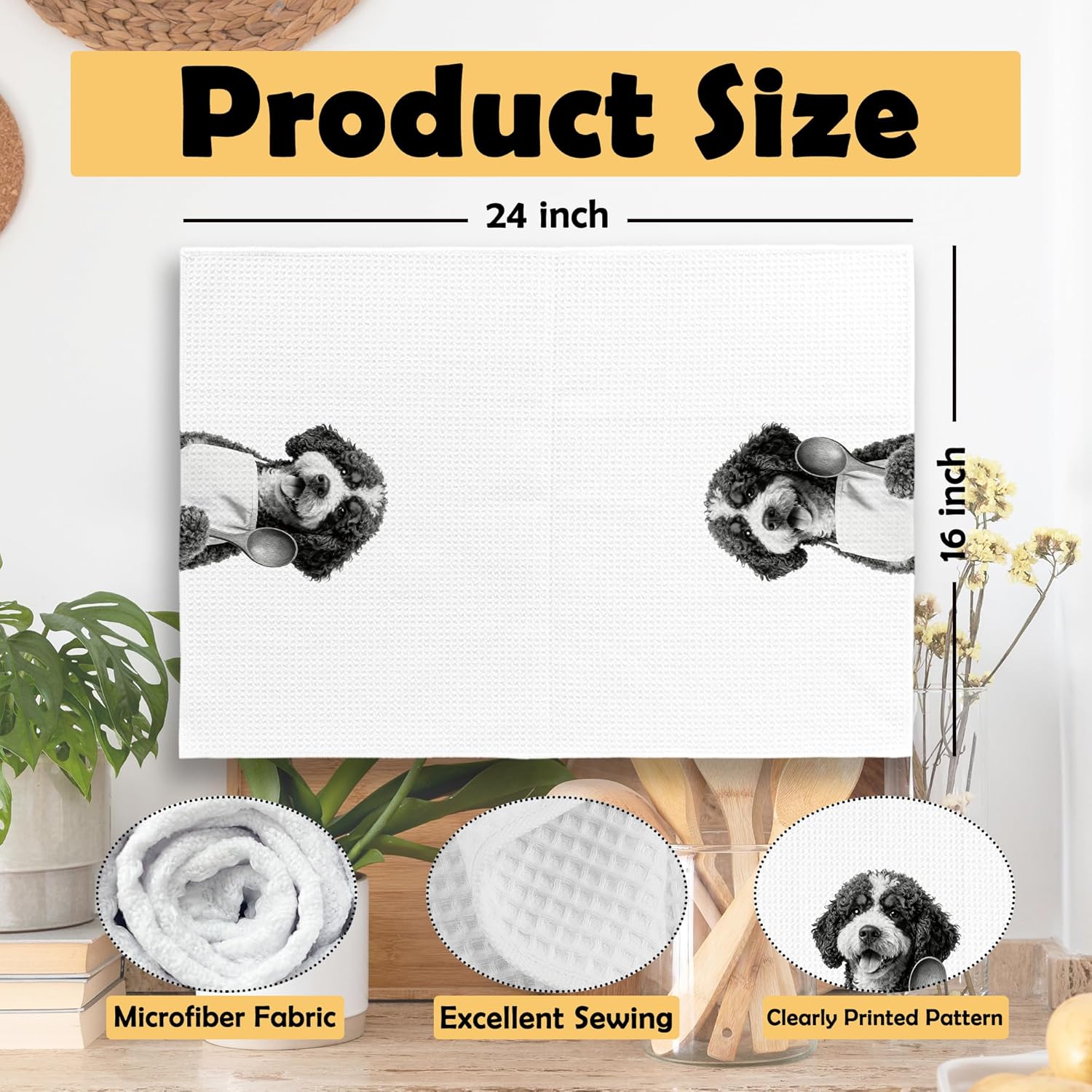 Funny Bernedoodle Kitchen Towels Set of 2, Dog Kitchen Accessories, Dog Chef Gift Hand Towel, Gifts for Dogs Mom Lovers Women, Dining Room Decorative Tea Towel Dish Towels 16x24 Inch - Image 6