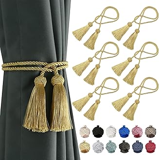 BEL AVENIR 6 Pack Curtain Handmade Tiebacks Decorative Curtain Holdbacks with Tassel (Gold, 6 Pack)