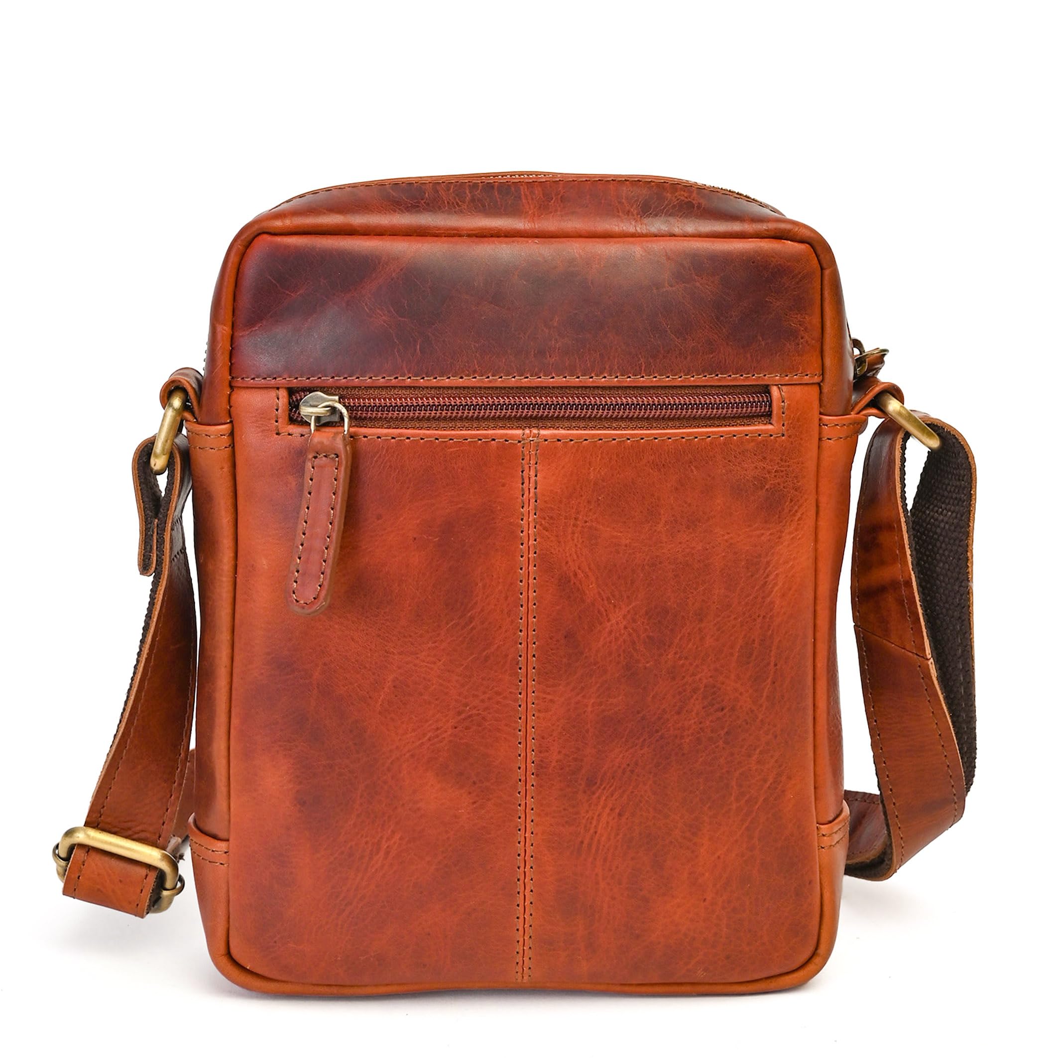 ALMADIH kleine Leder Umhängetasche Herren 9.7 Zoll iPad – LEON braun - Kompakte Ledertasche für Reisen & Alltag Messenger Schultertasche Freizeittasche Tablet Herrentasche Damen