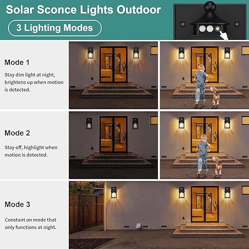 Miniatura 3 de Luces solares para porche al aire libre, apliques solares para exteriores con sensor de movimiento, luz de pared impermeable con panel transparente