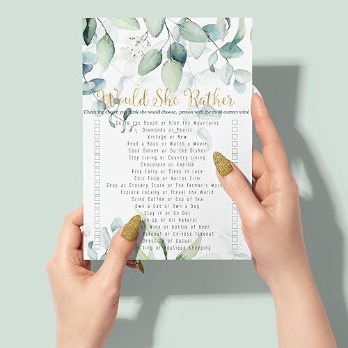 Miniatura 5 de Greenery - Juegos de despedida de soltera 25 tarjetas Quién conoce mejor a la novia y si prefiere Diseños botánicos rústicos para recepción