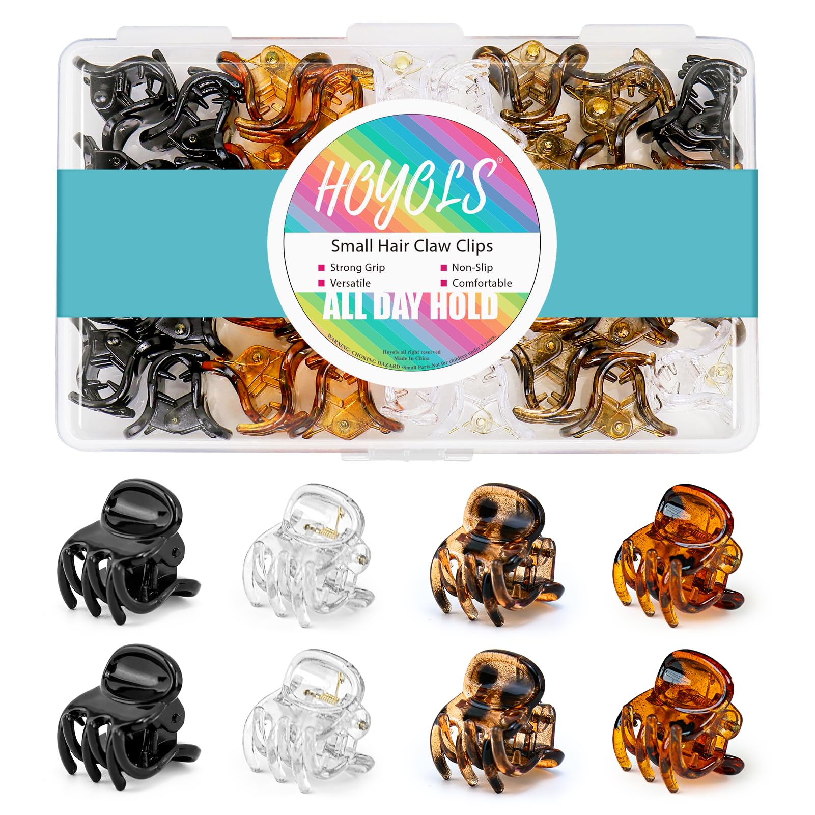 HOYOLS 36 Pcs Small Mini Hair Claw Plastic Jaw Clips for Women Girls Short Thin Hair Non-Slip No Crease Strong Grip Clamps Styling Accessories (Classic Mix Colors)