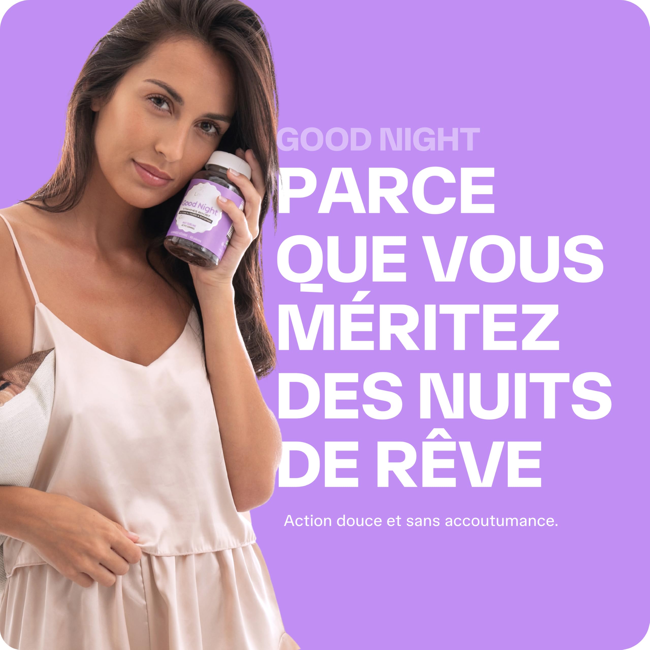 Lashilé Beauty - Gummies Sommeil Adulte - Favorise l'Endormissement et la Qualité du Sommeil - Good Night - Complement alimentaire - Mélatonine 1,9mg, Valériane - Cure 1 Mois 60 Gummies