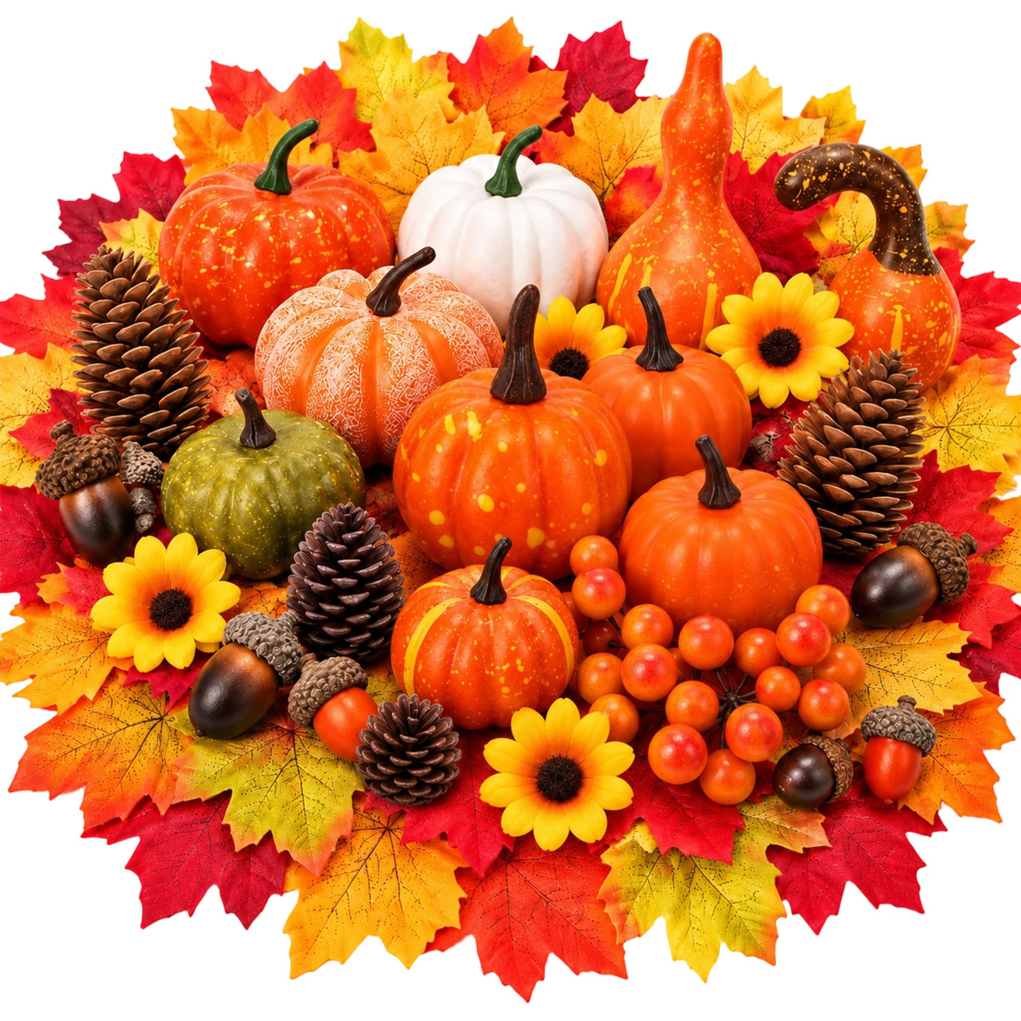 218Pcs Artificial Pumpkins Autumn Decorations Artificial Fall Maple Leaves