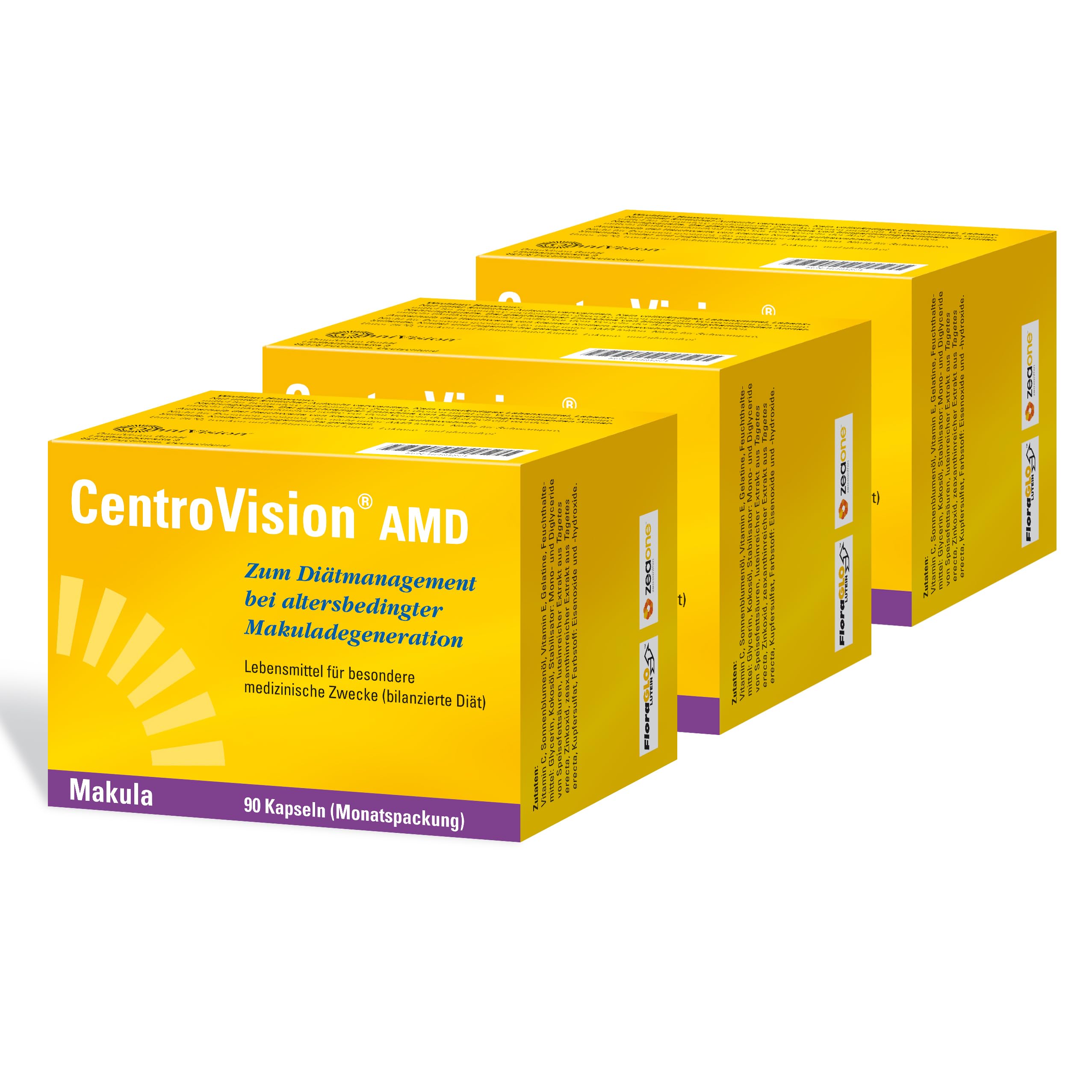 CentroVision AMD – Lebensmittel für besondere medizinische Zwecke zum Diätmanagement bei altersbedingter Makuladegeneration, lactose- & glutenfrei, 270 Kapseln