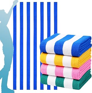 Genovega 4-Pack Oversized Striped Beach Towels 72x40 Inch Super Absorbent Soft Microfiber for Adults Kids Beach Pool Travel