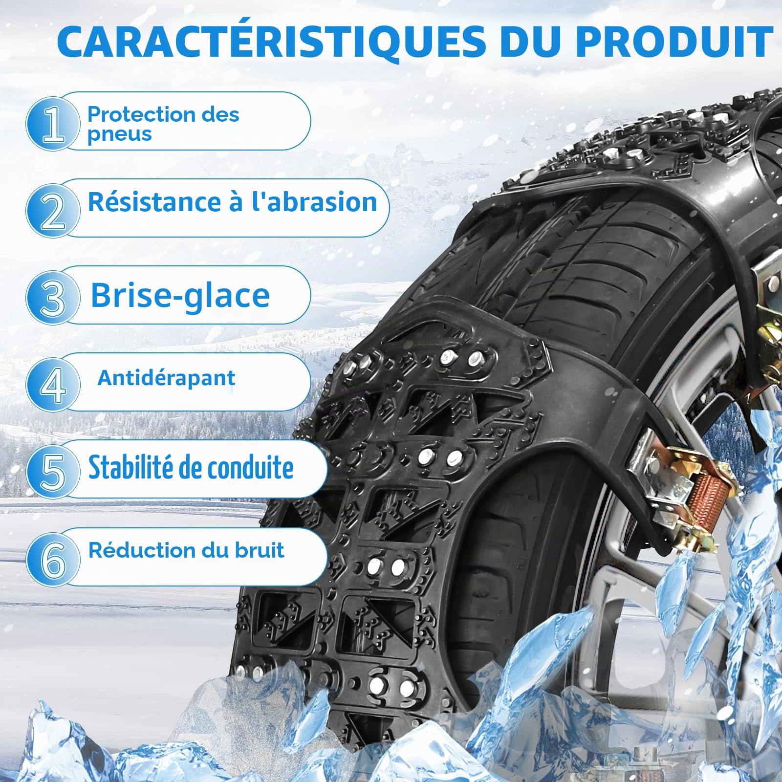 DBREAKS Chaînes à Neige, 6 pièces Chaine Neige, Chaine Voiture Neige Universelles, 165-275MM Chaînes à pneus pour Largeur, Chaînes de sécurité d'hiver Pour Pneus (Noir)