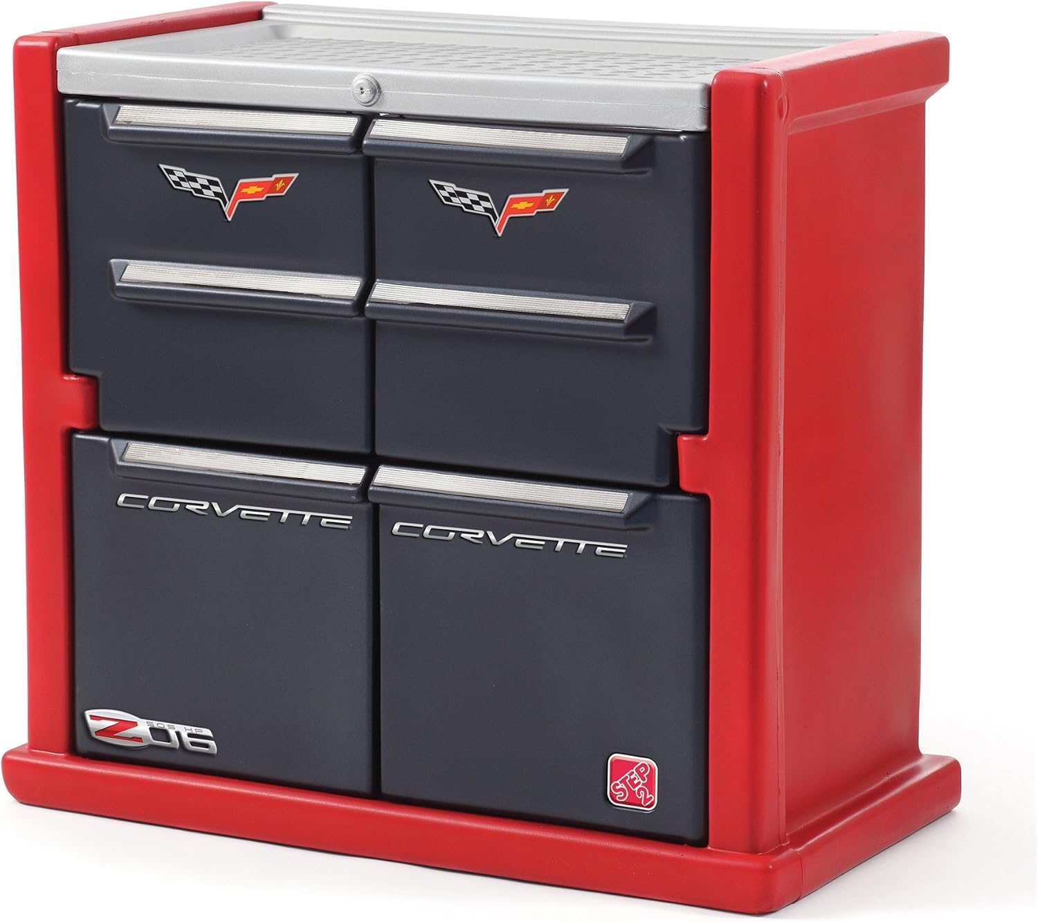 Step2 Corvette Dresser for Kids - Durable 4 Drawer Cabinet Organizer, Red/Black/Silver