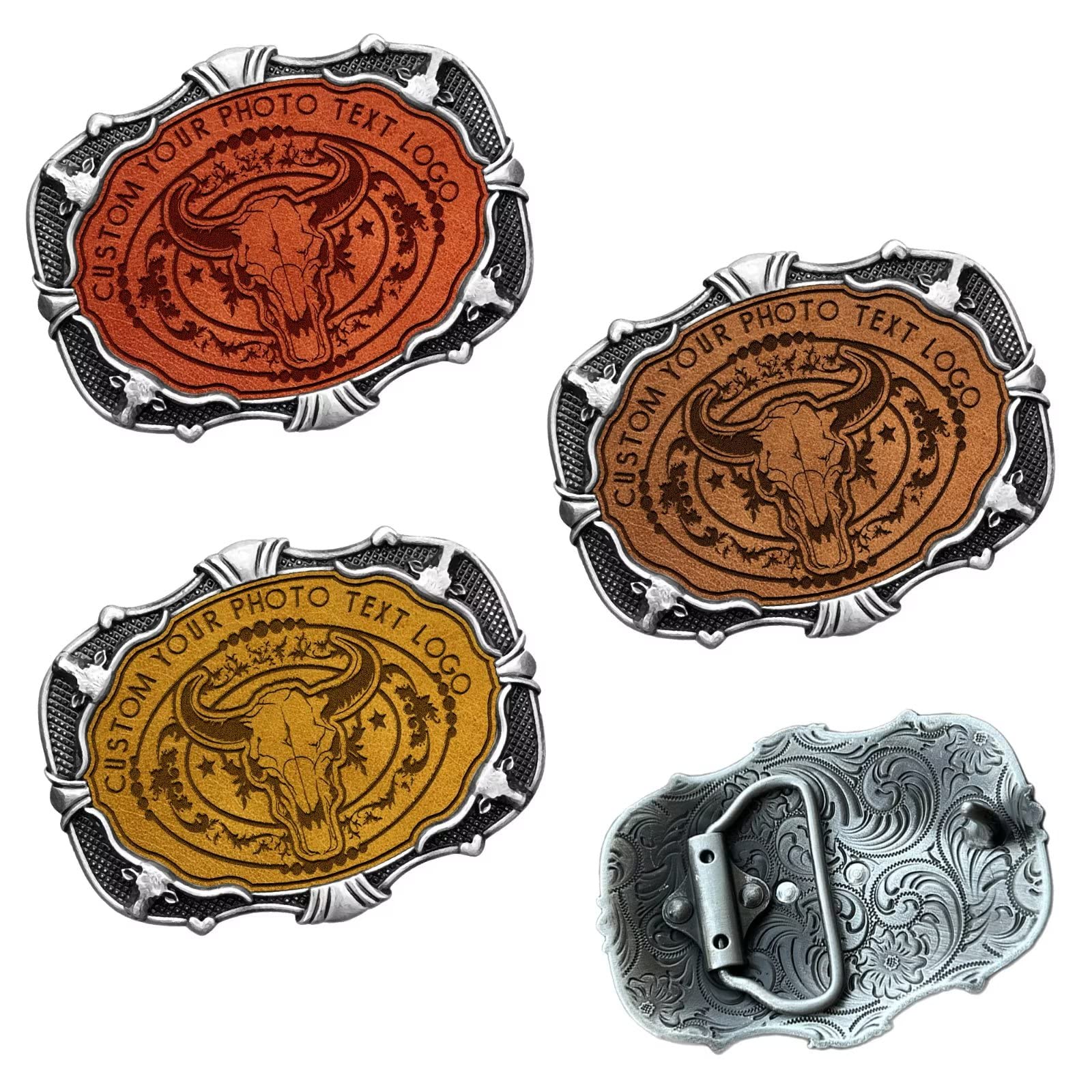 Custom Tooled Leather Belt Buckle Your Own Design Text, Photos, Image Logo Names Or Initials