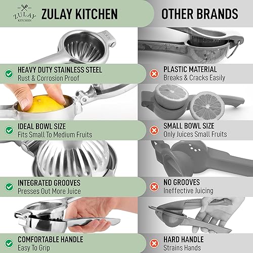 Miniatura 8 de Zulay - Exprimidor de limón extra grande de acero inoxidable, fácil de apretar y resistente, exprimidor de limón, exprimidor ergonómico de cítricos