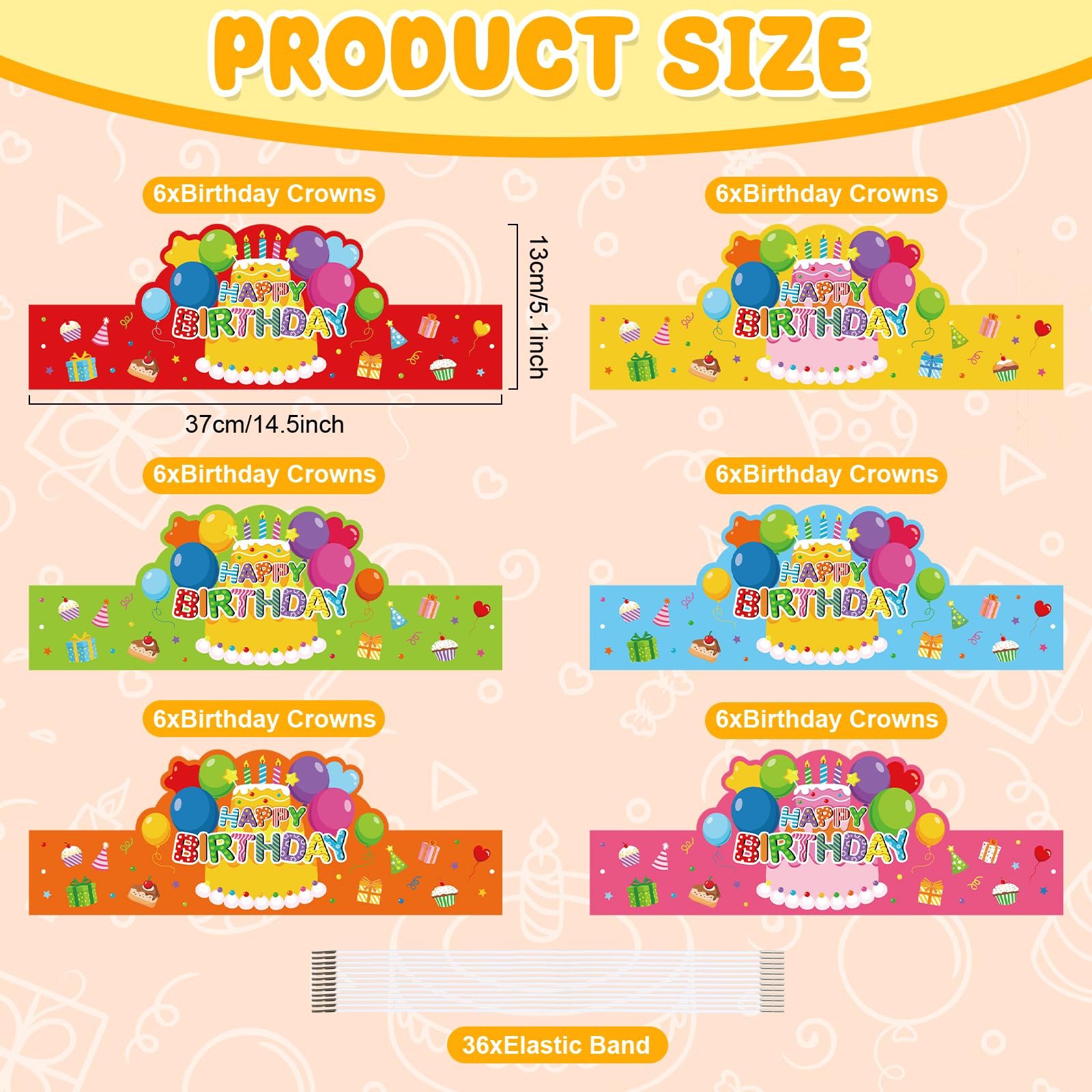 36 Pack Birthday Crowns for Kids Classroom Paper Adjustable Birthday Hat Crowns for School Party Supplies (Colorful 36)