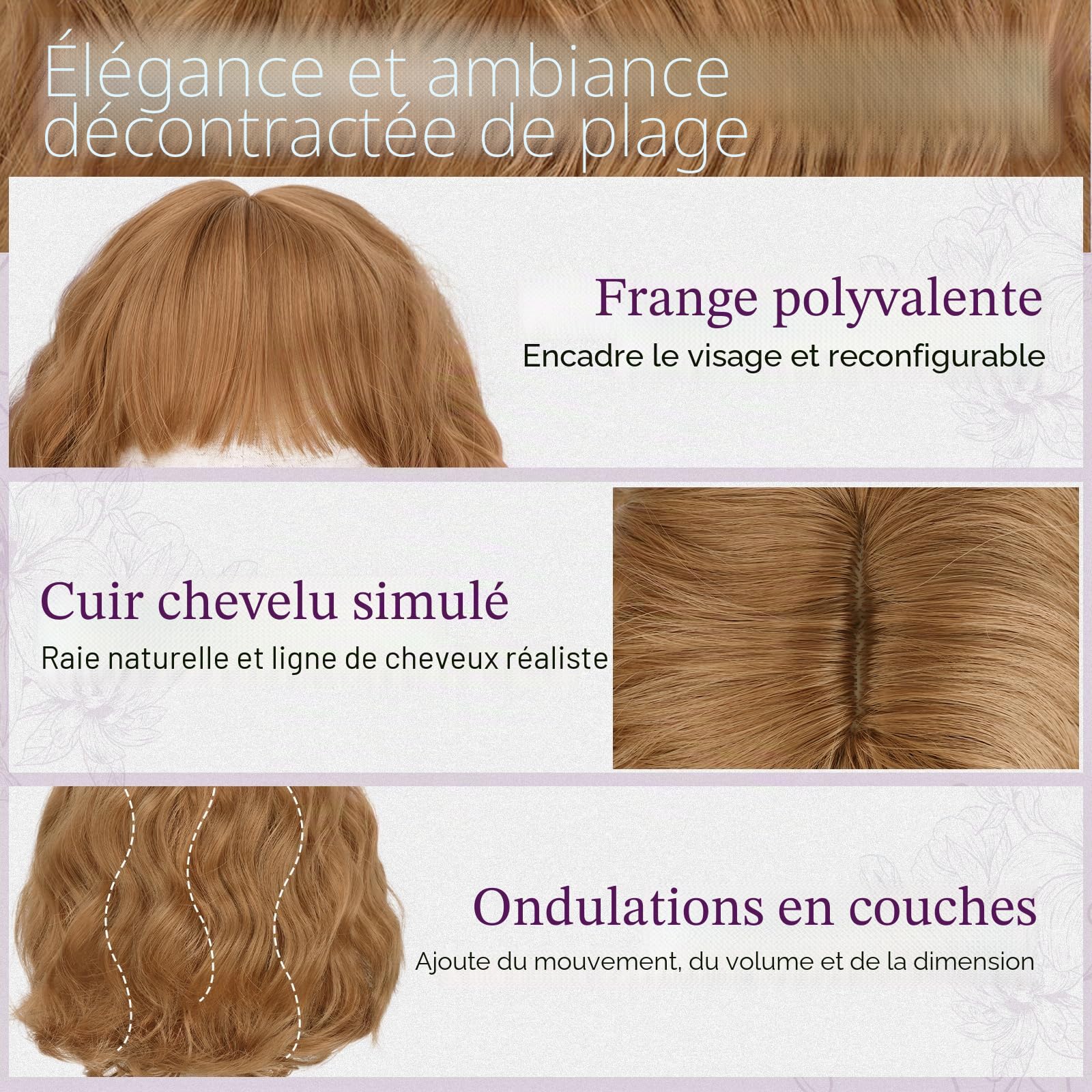 BARSDAR Courte Ondulée Perruque Gingembre Doré avec Franges, Courte Perruque Bob pour Femmes Bouclée Bob Perruques avec Franges Synthétiques D'aspect Naturel Cheveux Perruques Cosplay Utilisation