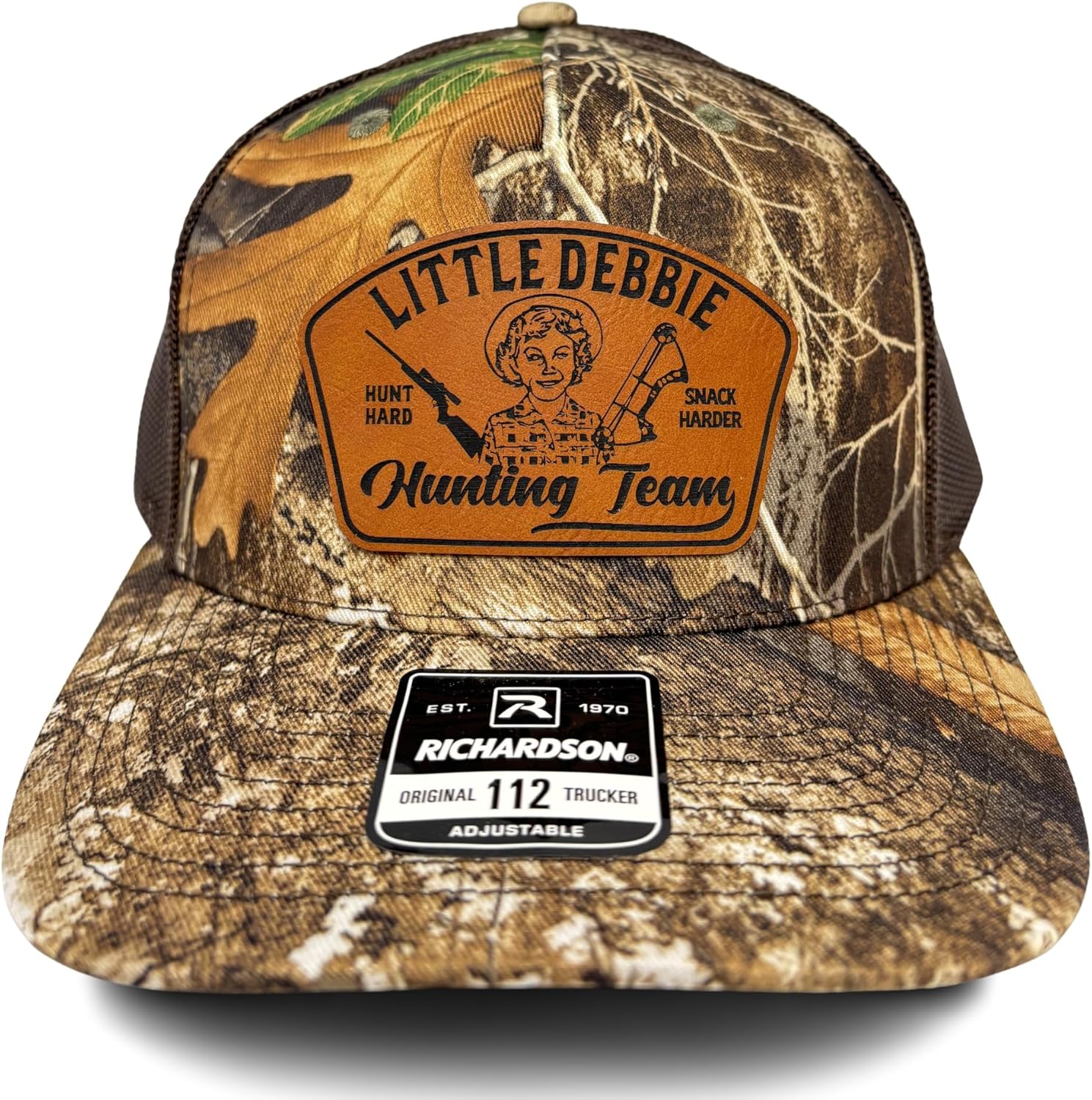 Snack Cake Hunting Team Adult Size Leather Patch Hat | Funny Hats for Dad | Apparel & Accessories | LD