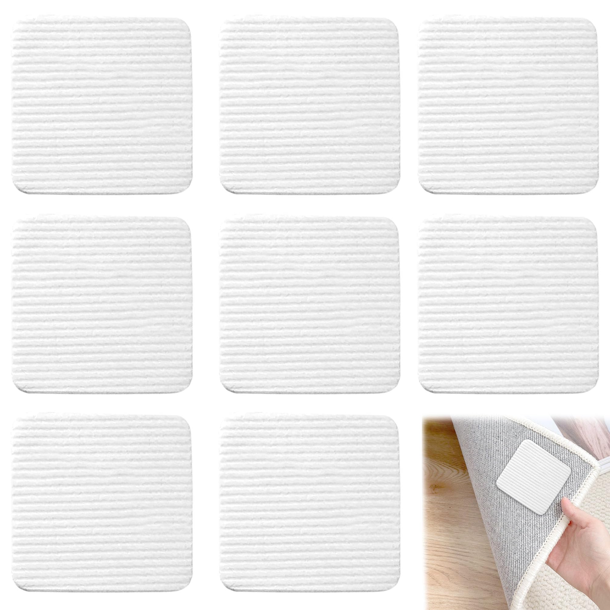 8 Pack Non-Slip Carpet Underlay, Carpet Grippers for Carpets, 10 x 10 cm, Non-Slip Washable Grippers for Carpets, Non-Slip Stickers, Washable and Reusable, White-image-26