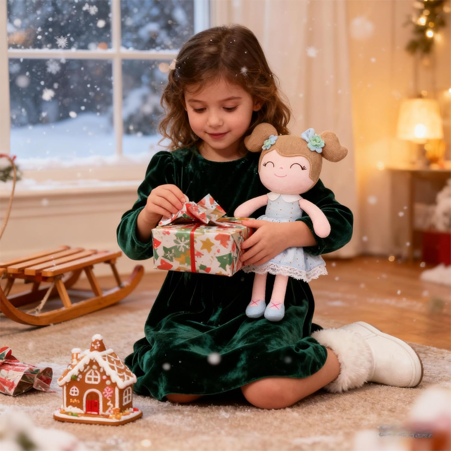 Gloveleya Baby Doll Girl Gifts Cloth Dolls Plush Toy Light Blue - Image 8