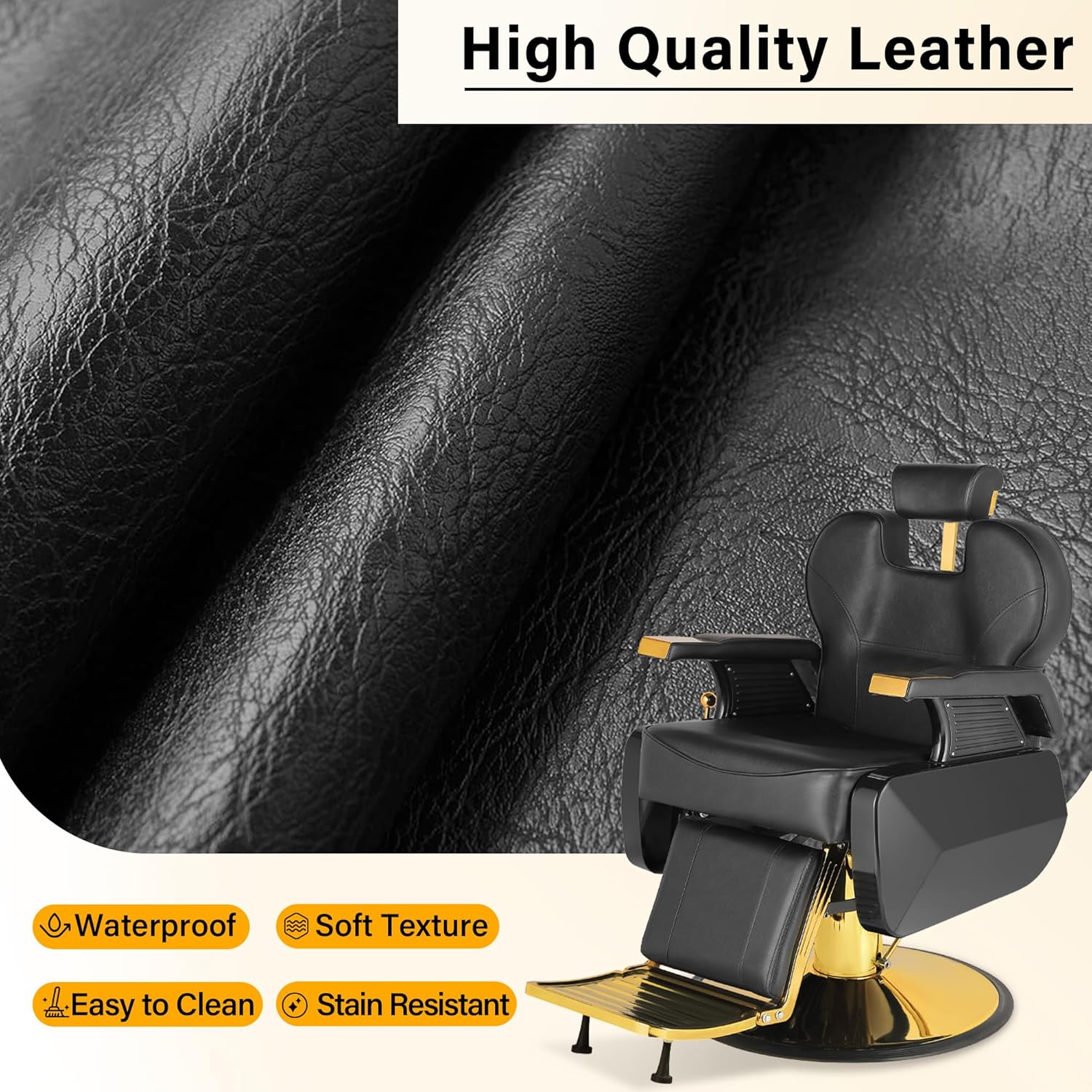 Barber Salon Hair Chair, Hydraulic Rolling 360° Swivel Barber Reclining Chairs for Barbershop, Heavy Duty Hairdresser Chair Beauty Salon Spa Shampoo Styling Equipment, Adjustable Headrest, Black&Gold