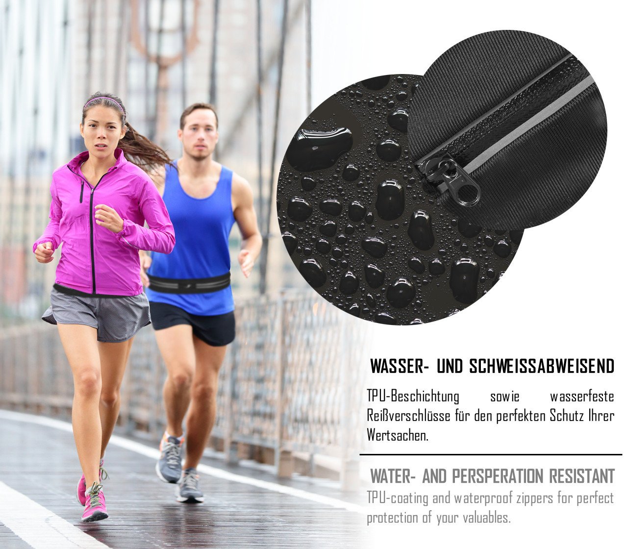 Riñonera Deportiva Running Belt BeMaxx: 2 Bolsillos Impermeables, Ajustable Y Reflectante Para Móvil Y Llaves - Unisex