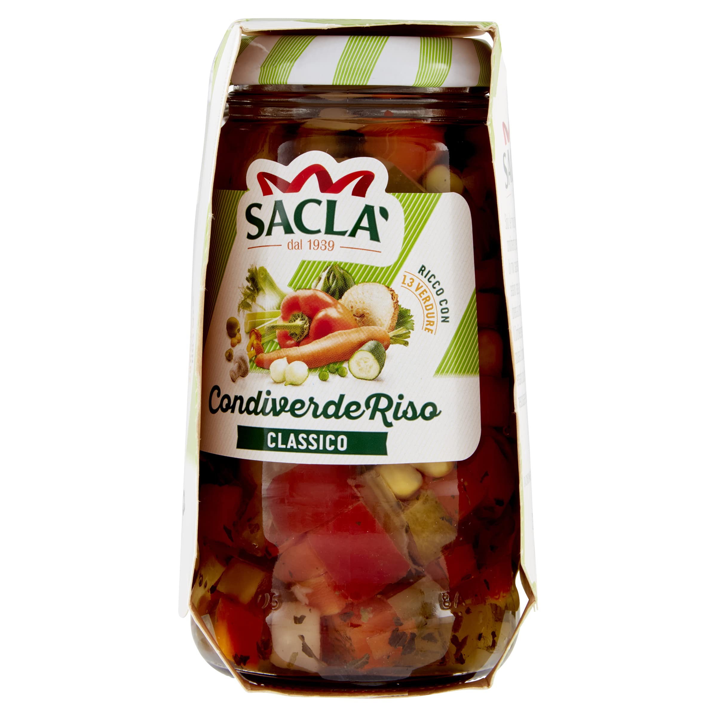 Saclà, Condiverde Riso Classico Duo, Condimento di Mix di Verdure per Insalata di Riso e altri Cereali, Vaso Vetro, 2x290g, Confezione da 6 pezzi