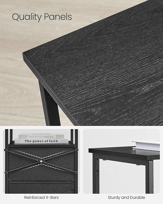 VASAGLE 2 Piece Night Stand, Side Table with 2 Fabric Drawers, 24 Height, End Table with Storage Shelf, Bedroom, Ash Black & Black ULGS225B21