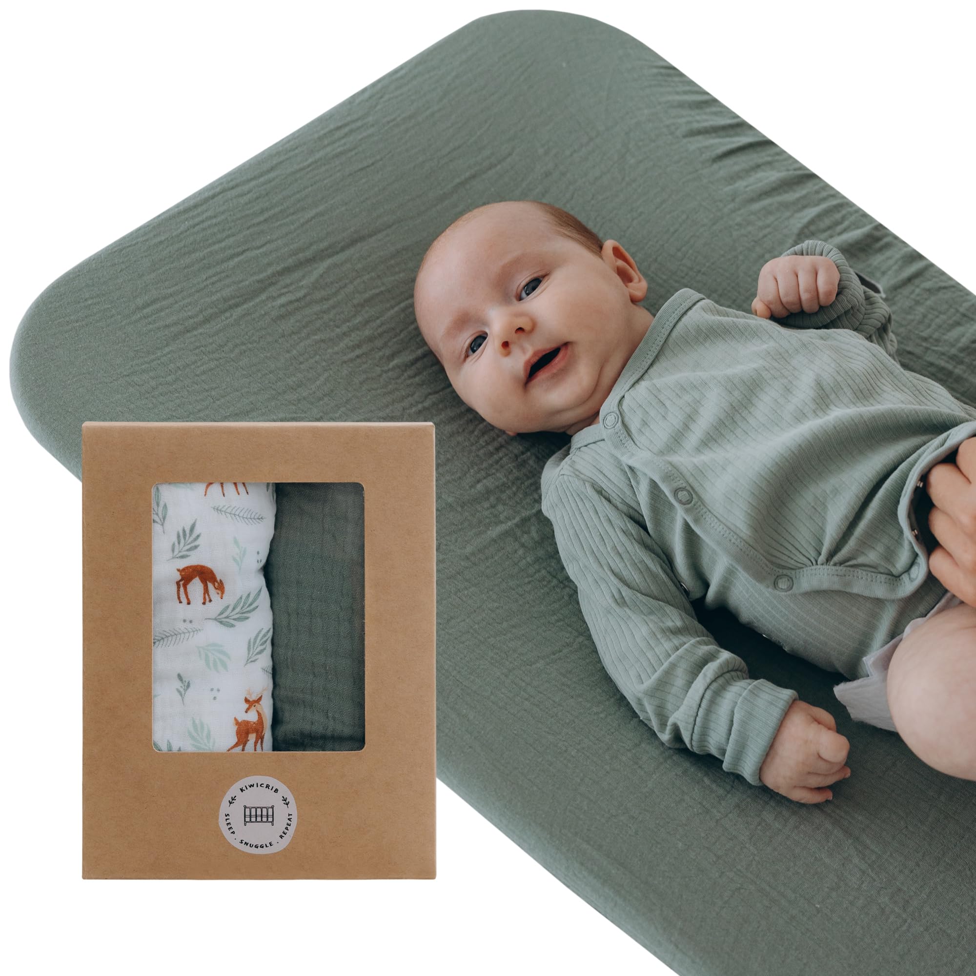 Muslin Changing Pad Cover for Baby Boy and Girl - Extra Soft 100% Cotton Diaper Changing Table Covers - 2 Pack Woodland and Sage Green Changing Pad Sheets