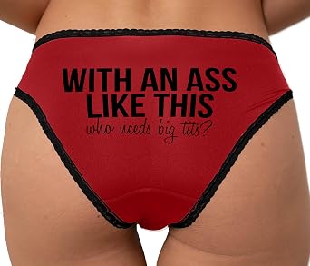 Knaughty Knickers With An Ass Like This Who Needs Tits - Great Butt PAWG Adult Design Red and Black Bikini Panties