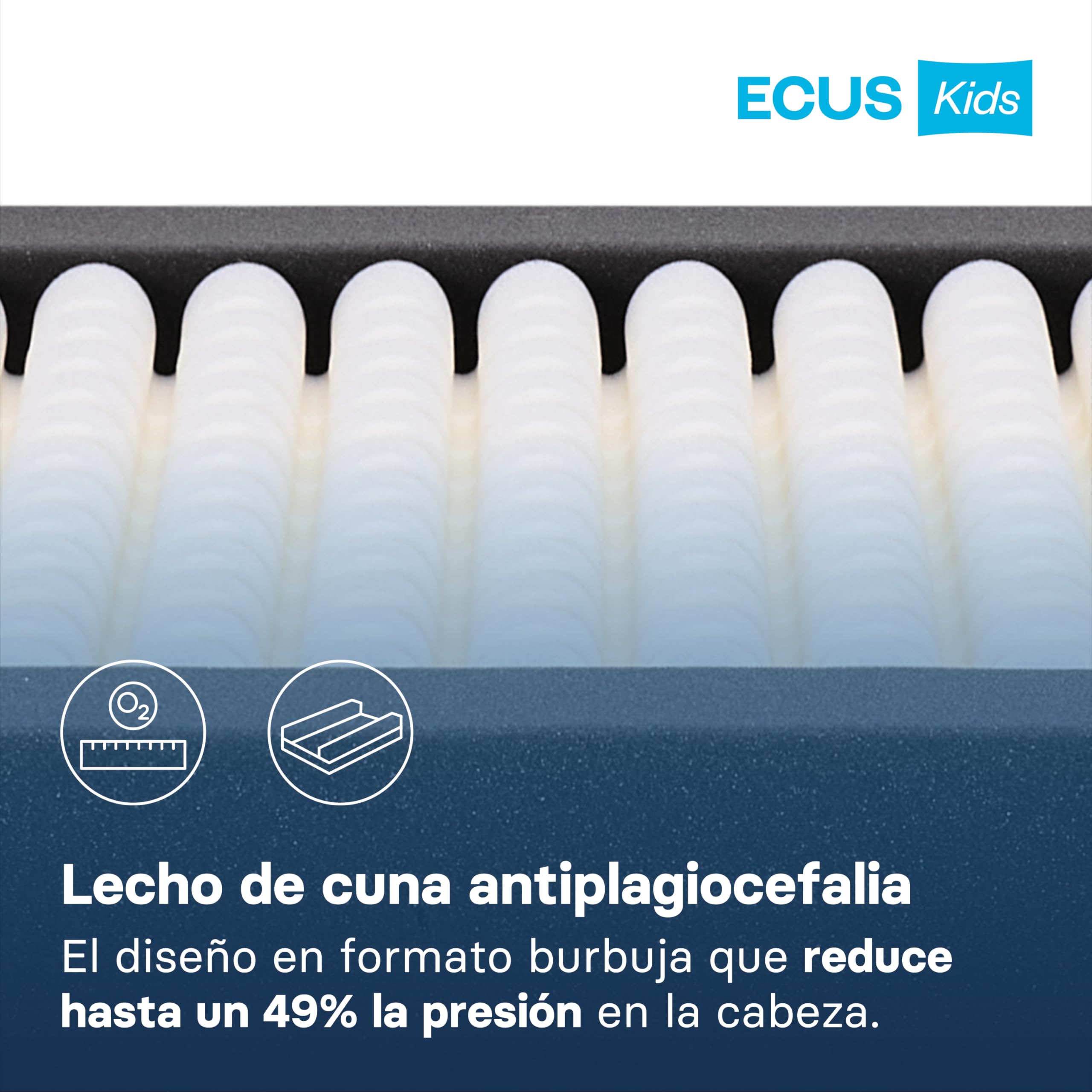 Ecus Kids, Colchón Cuna Pigü 120x60 cm, Antiplagiocefalia, Tejido Airsoft 3D, Hipoalergénico, Transpirable, Altura 12 cm, Colchón Infantil para un Sueño Seguro y Cómodo