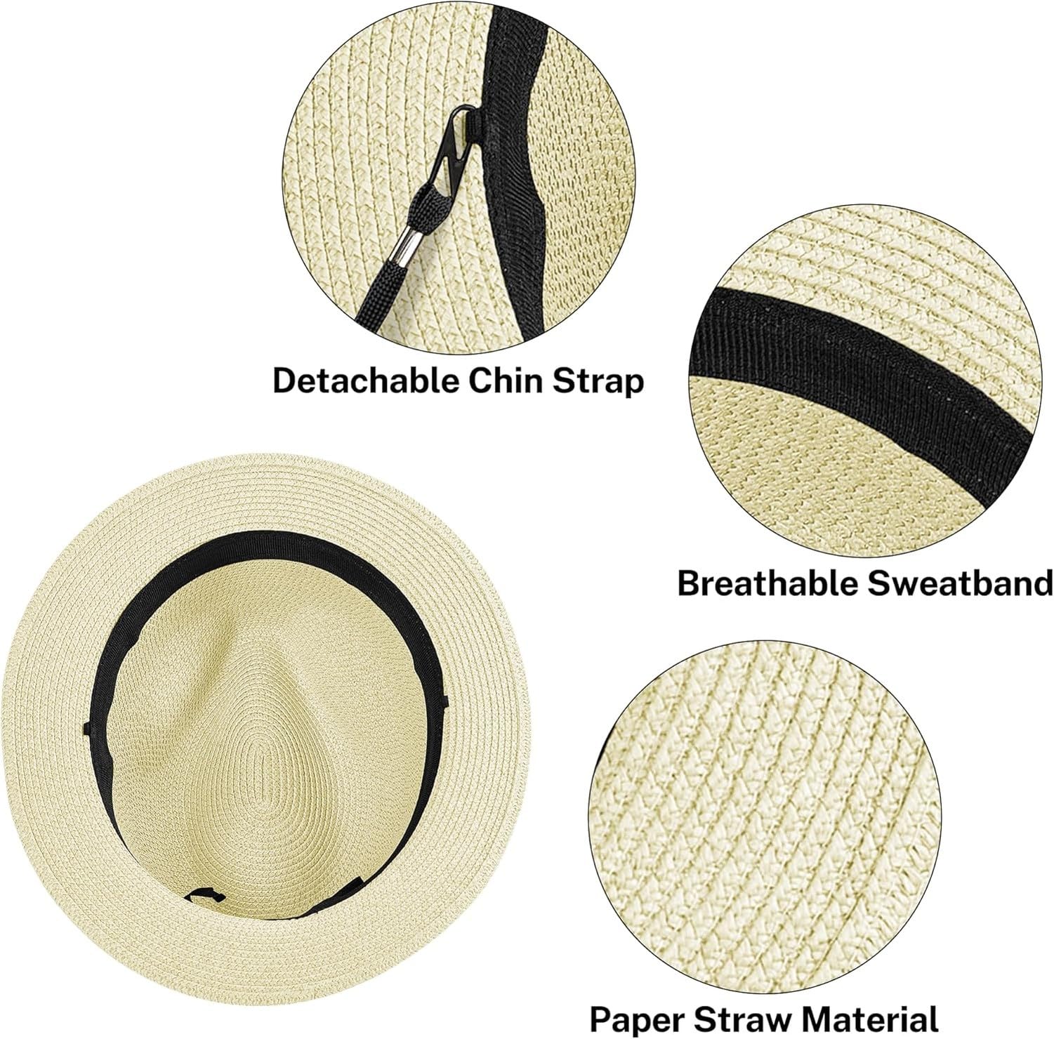 Sombrero Fedora Paja Panama Hombre Mujer con ala Corta Plegable Protección Solar UV UPF 50+ para Playa Verano, Crema, L