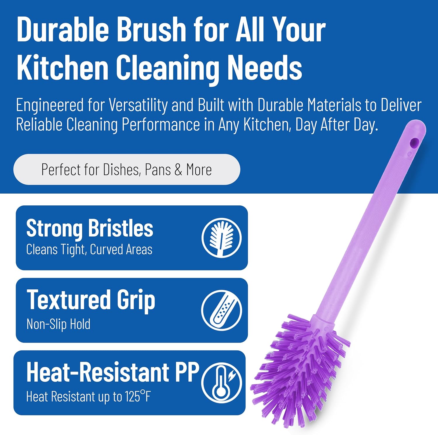 SPARTA Large Water Bottle Brush Ideal for Wide-Mouth Jars, Bottles and Tumblers, Dishwashing Tool with Handle for Home and Commercial Kitchens, Plastic, 12 Inches, Purple, (Pack of 6)