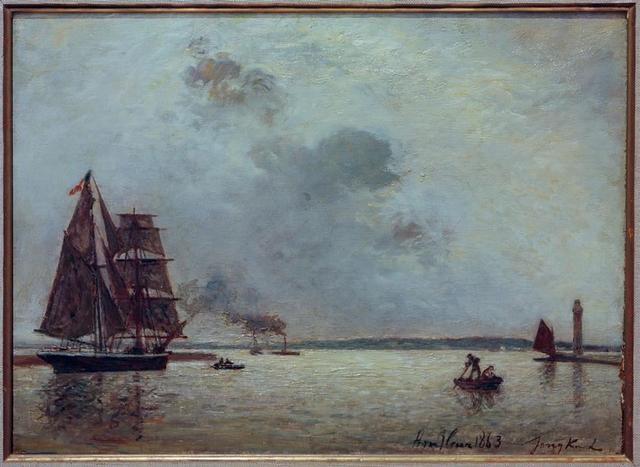 POSTERIIk Vintage Classic Picture Landscape Artwork Entrance to the Harbor of Honfleur At Sunrise by Johan Barthold Jongkind Portrait Canvas Painting for Office Home Decor 60x90cm