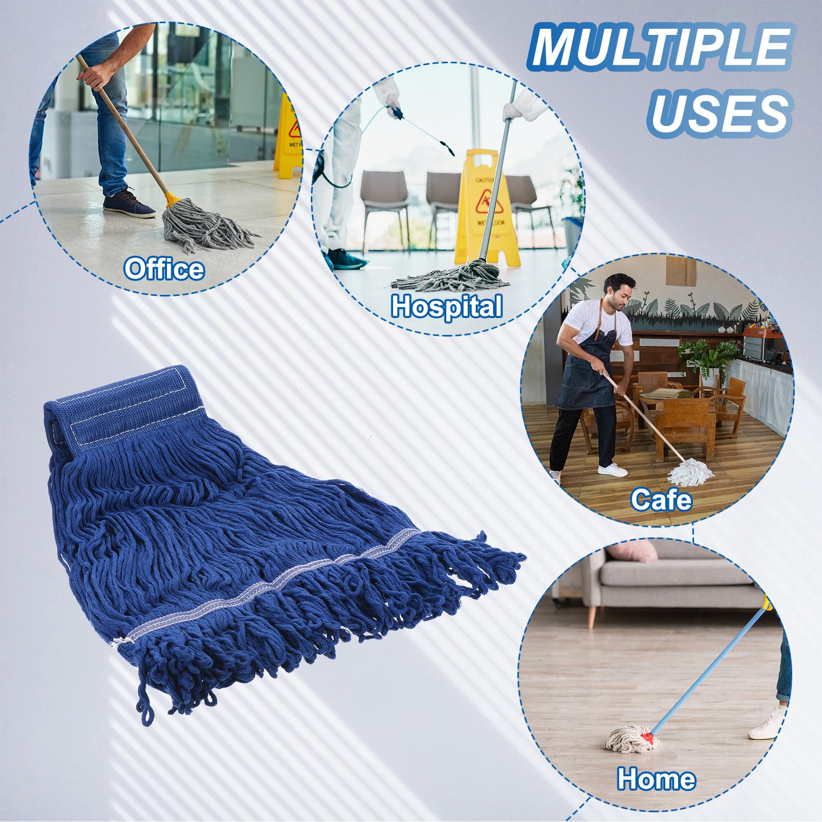 QUARKZMAN 6uds Comercial Trapeador Cabezal Reemplazo, Algodón Cuerda Trapeador Cabeza, Húmedo Limpieza Trapeador Cabeza Recambios para Hogar, Industrial Comercial Uso, Azul