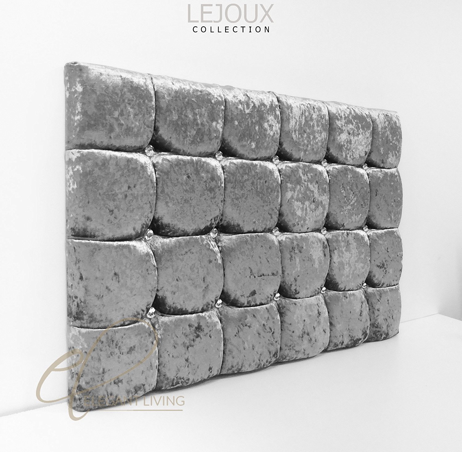 Lejoux™ Collection Super Cube Luxury Designer Headboard Bed Head in Crushed Velvet in Single Double King (Grey, 5ft (King) 24 Inches High)